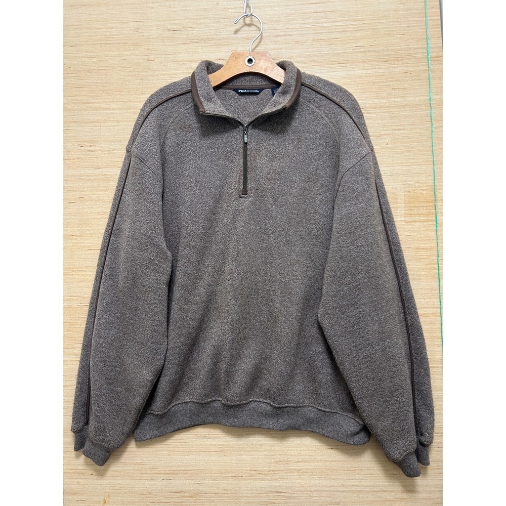 PGA Tour Mens Brown Marl Quarter‎ Zip Pullover Sweater Size Large Mock Neck
